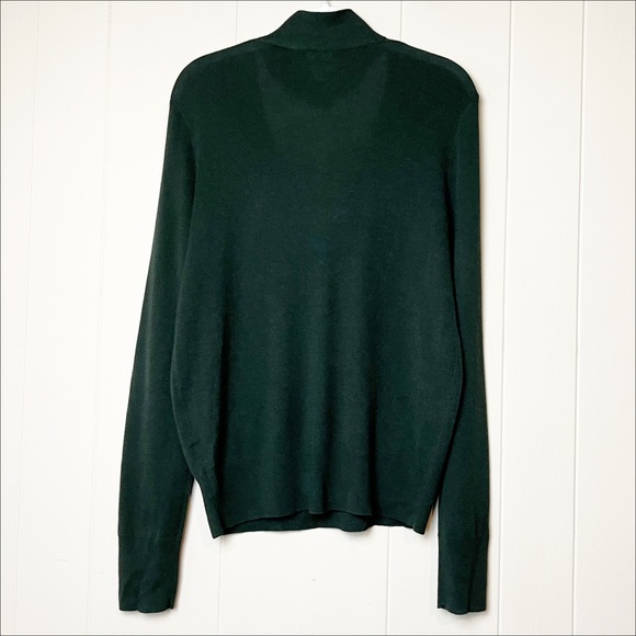 Theory Tie Neck Sweater Large mock button cutout lightweight green silk cashmere - Picture 7 of 10
